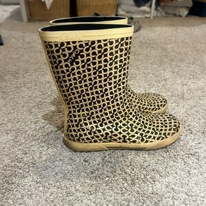 Coach women’s Black and Tan Patterned Rain Boots